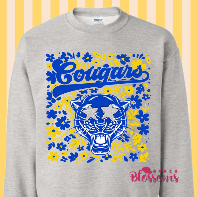 Floral Cougars Youth And Adult/Unisex Sweatshirts